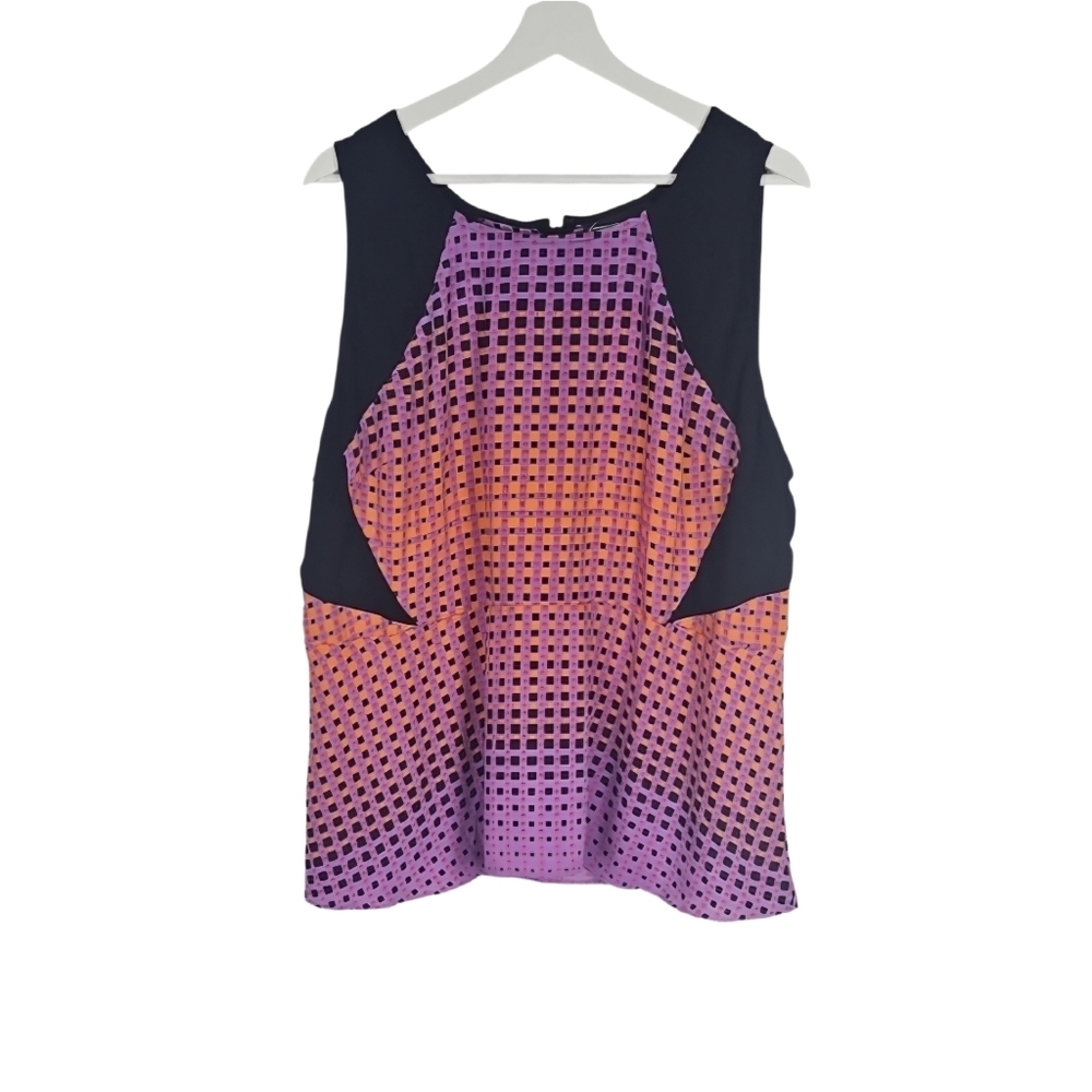 Lane Bryant Tank Top Blouse Colorful Orange Light Purple Black Geometric 22 Plus